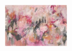 The Weight of Understanding embraces salmon and white strokes of paint, swirling around and creating a rosy fog.